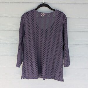Chico's Navy Chevron Lace Long-Sleeve Top